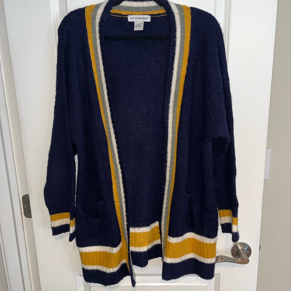 Cotton Emporium Navy, Yellow, & Grey Women's Sweater Size M